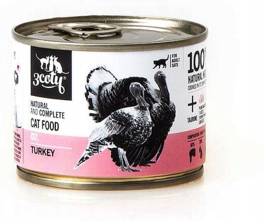3coty Wet Food for Adult Cats with Turkey 180gr