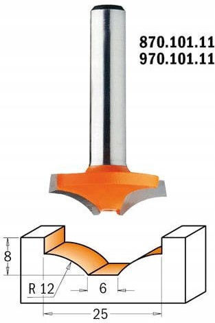 Cmt Hm Cutter R=12 D=25 D=6 I= 8 S=8 Decorative