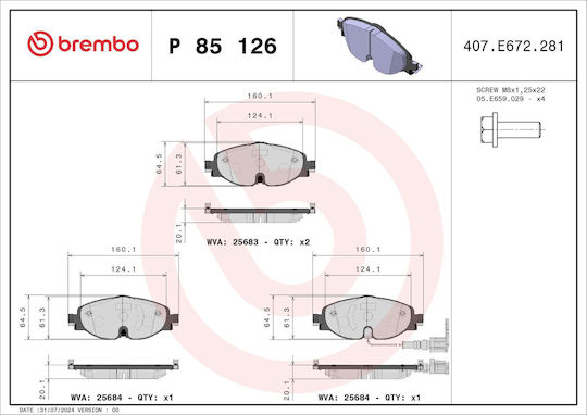Brembo Bremsbelag Set Scheibenbremse P 85 126