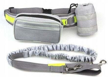 Running Waist Belt Shock-Absorbing Gray Leash L Belt Length 80-104cm Bag 18x5.5x10cm Leash Length 145-200cm