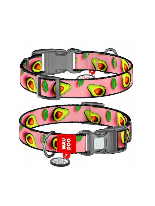 Collar Waudog Nylon Nylon Collar QR Passport Plastic Fastex Avocado On Pink Pattern S 15mm/25-35cm