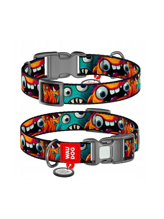 Collar Waudog Nylon Nylon Collar QR Passport Plastic Fastex Toothed Monsters Pattern M 20mm/28-40cm
