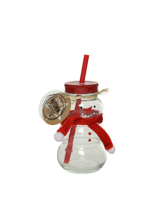 Christmas Glass Glass Snowman Cup Lid-Straw-Scarf Red 7.5x12.5cm 306.001.0818.07