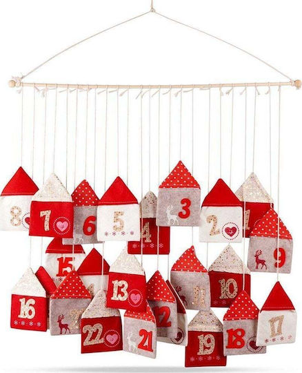 Vilde Advent Calendar On A Stick Hanging Felt Red 70x60 Cm