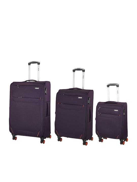 RCM Fabric Purple Travel Suitcases Set of 3 with 4 Wheels