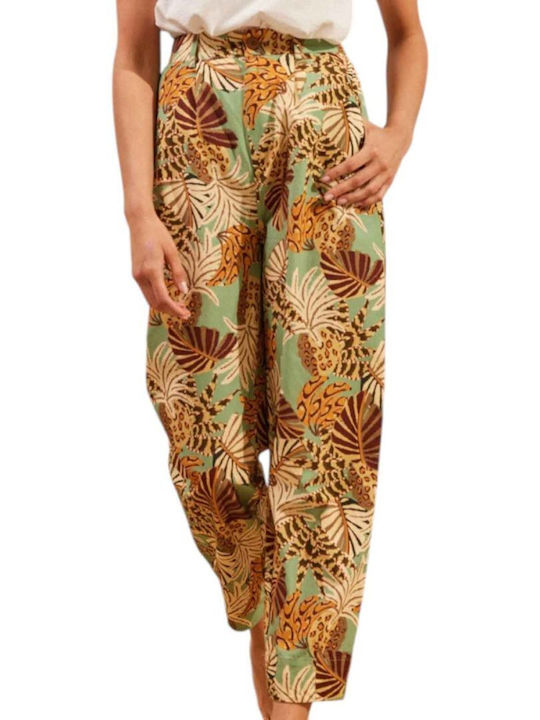Γυναικεία Παντελόνα σε Carrot Εφαρμογή Floral Beige