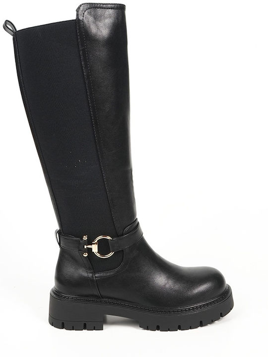 Plato Damenstiefel mit Gummizug Schwarz