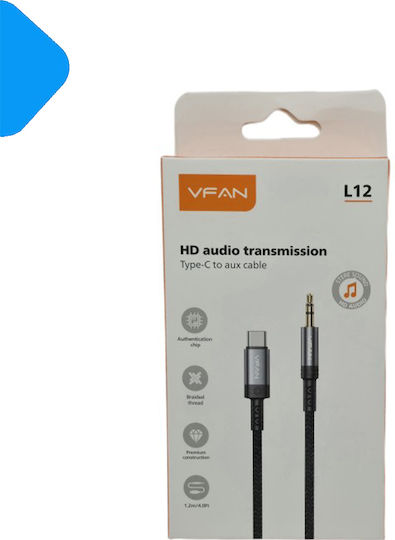 VFAN Braided USB 2.0 Cable USB-C male - 3.5mm Μαύρο 1m