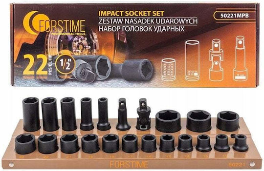 Forcekraft Καρυδάκια Αέρος με Καρέ Υποδοχής 1/2", HEX Σετ 22τμχ