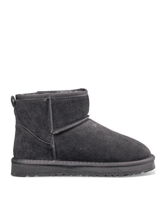Leather Women's Ankle Boots with Fur Gray
