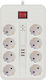 Technik Power Strip with Surge Protection 8 Positions with 3 USB-A, USB-C, Switch and Cable 1.5m