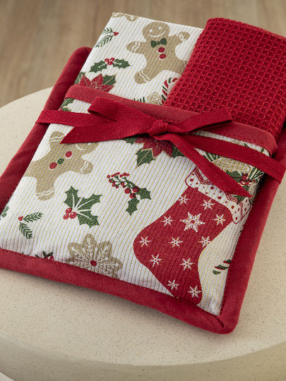 Palamaiki Set Christmas Towels Fabric Beige L70xW40cm. 2pcs