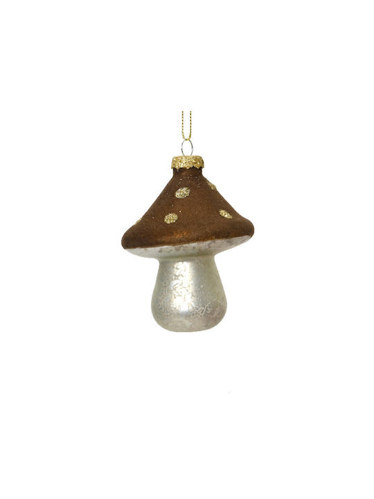 Hanging Brown Glass Mushroom Ornament 7x9cm