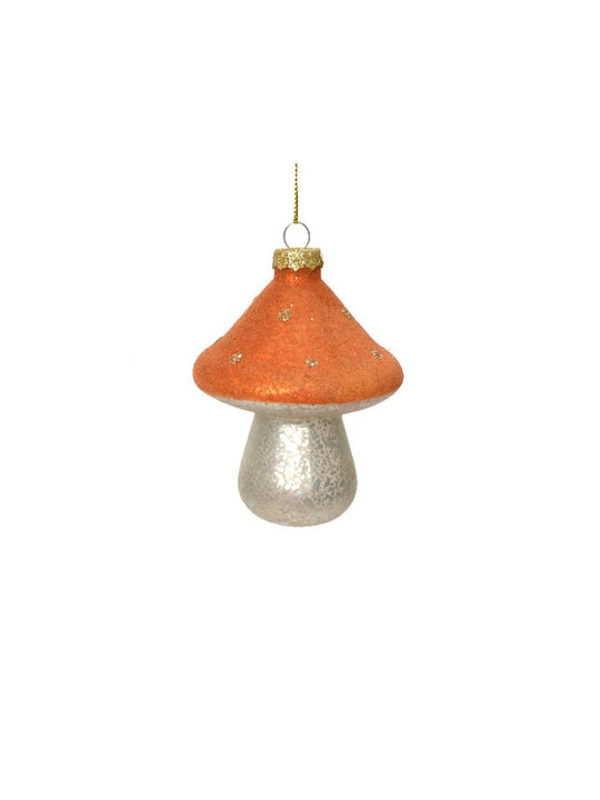 Hanging Glass Orange Mushroom Ornament 7x9cm