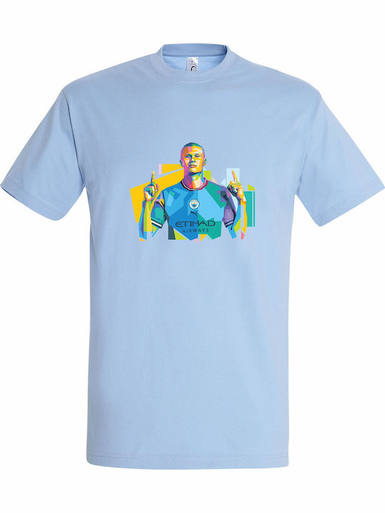 Παιδικό T-shirt Sky Blue Erling Haaland Popart Mosaic, Manchester City