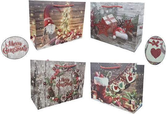 Orizontală Lemn Crăciunească Geantă pentru Cadou Multicoloră 24x18cm. 12buc