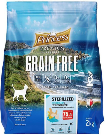 Prince Trockenfutter ohne Getreide für erwachsene sterilisierte Katzen mit Fisch / Geflügel / Fleisch / Gemüse 2kg