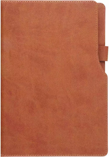 Pyrographic Leatherette Notebook Ruled with Elastic and Pen Holder Beige