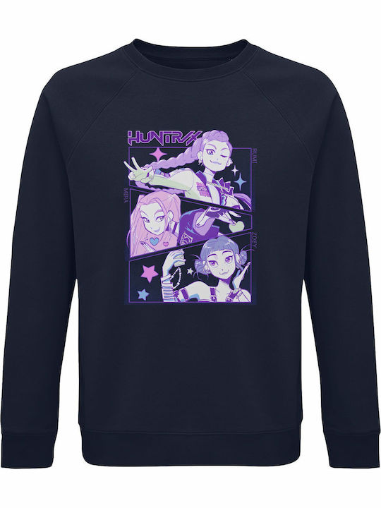 Bedrucktes Sweatshirt Unisex Kpop Dämonenjäger Huntrix Mitglieder Marineblau