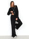 Damen Stoff Hose mit Gummizug Black