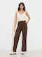 Women's High-waisted Fabric Trousers Brown