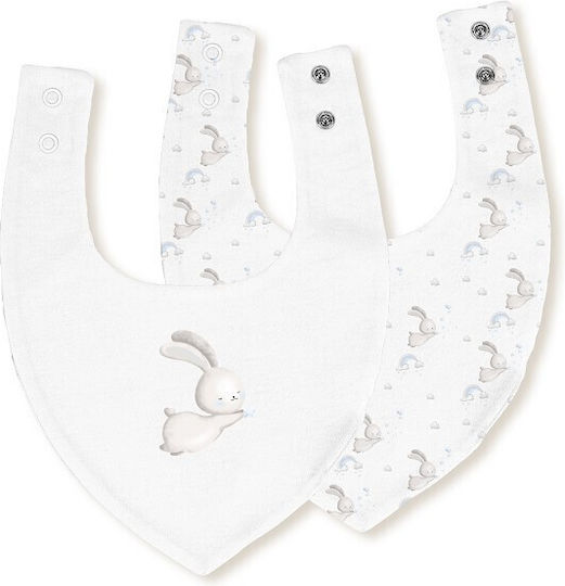 Interbaby Fabric Bandana with Button Bunny Blue 2 Pieces