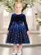 Mädchenkleid Langärmelig Samt Set aus 2 mit Zubehör Blau