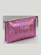 Roza Rz210 Waterproof Women's Toiletry Bag Pink Iridescent Glitter Print “Girls Just Want To Have Fun” 25x16cm