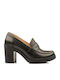 Leder Pumps mit mittelhohem Absatz Khaki