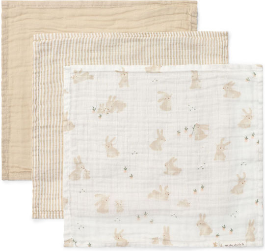 Little Dutch Baby Bunny Muslin Beige Burp Cloths 25x25cm 3 Pieces