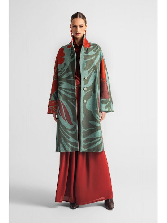 Moutaki Women's Khaki Coat Oversized with Buttons