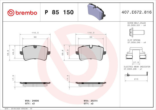 Brembo Комплект Спирачни Накладки Дискова Спирачка P 85 150