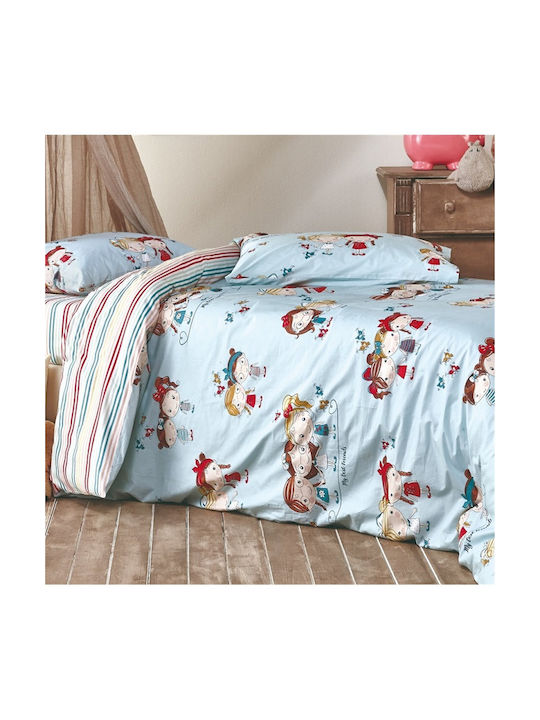 Kentia Danika Set Kids Duvet Cover Single with Pillowcase Light Blue 160x240cm