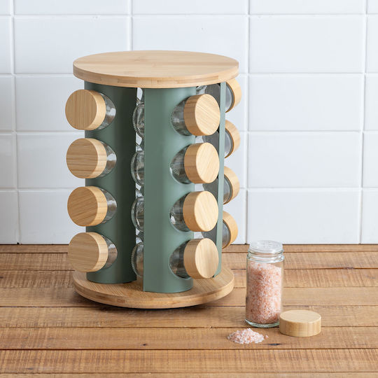 5Five Glass Tabletop Rotating Spice Rack Green 16pcs