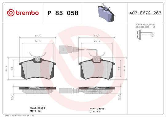 Brembo Комплект Спирачни Накладки Дискова Спирачка P 85 058