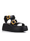 Sandale Casual Damă Flatforme Negre Din Piele