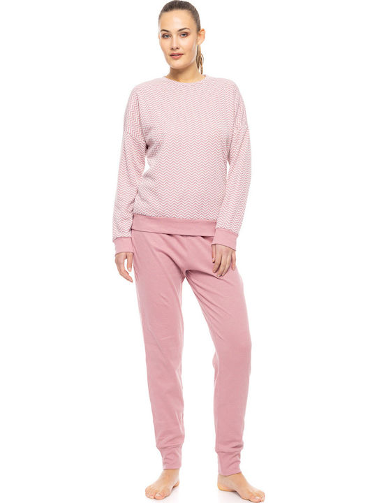 Pink Label Χειμερινό Γυναικείο Σετ Πιτζάμας Ροζ