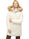 Everest Faux Μακρύ Γυναικείο Puffer Μπουφάν για Χειμώνα Off White
