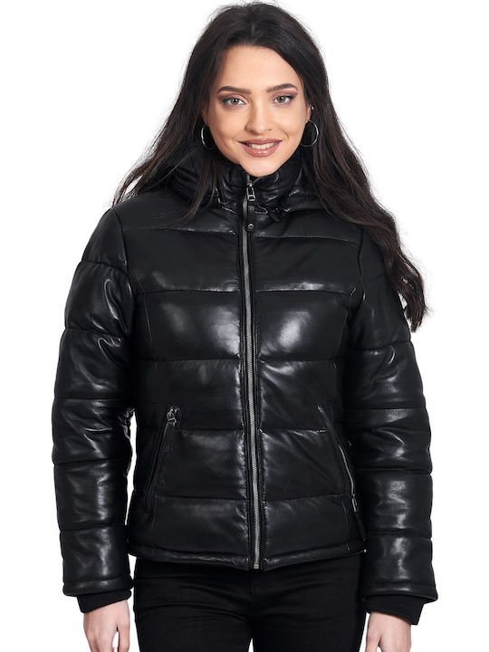 Mira Women's Puffer Jacket for Winter with Hood BLACK