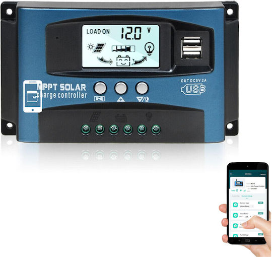 Taggo Solar Charge Controller MPPT PWM 100A 1200W 12V 24V 36V 48V 60V Dual USB LCD Display App Control