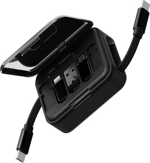 Energea Retractable USB 2.0 to micro USB Cable Μαύρο 1m 1τμχ