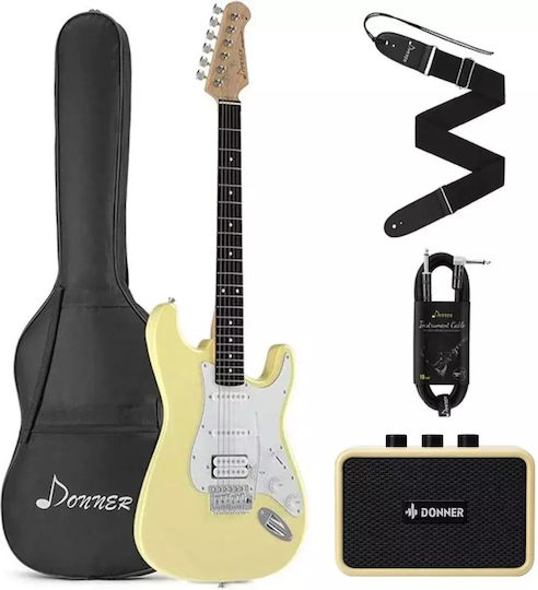 Donner Set Chitară Electrică Stratocaster Albă cu Husă