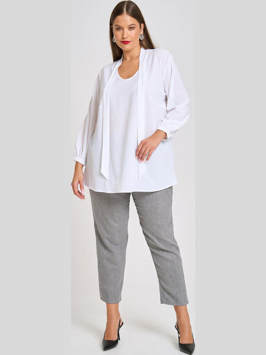 Women's Fabric Trousers with Elastic Carrot Fit Light Gray