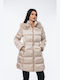 Women's Long Lifestyle Jacket for Winter with Detachable Hood Beige