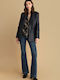 attrattivo Women's Leather Blazer Black