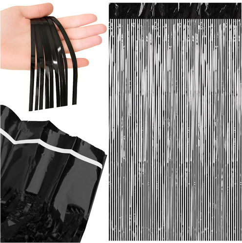Perdea Franjuri Decorative Negri Zola Autocolant Efect Sclipitor Petreceri Tematice Halloween Fundal Foto 100 X 200 Cm