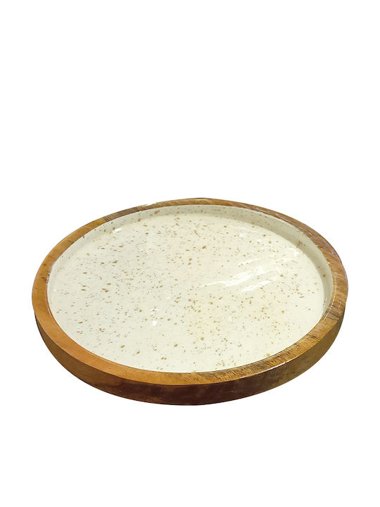 Round Wooden Decorative Platter Plate White 25x25cm