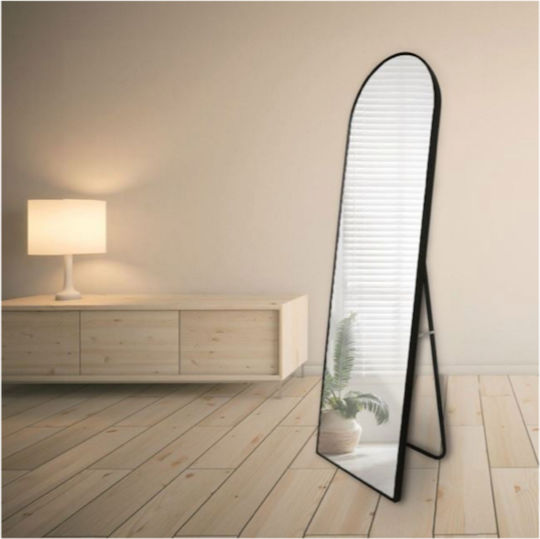 Gewölbter Boden- oder Standspiegel mit Schwarzem Aluminiumrahmen 148x45cm