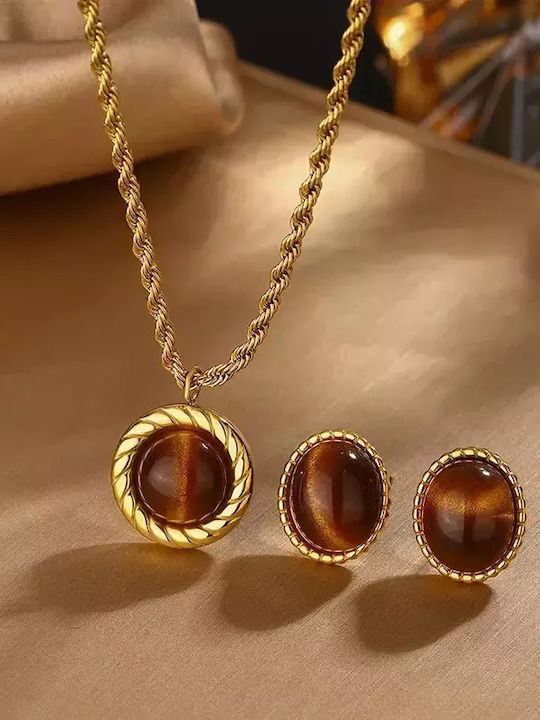 Set with Necklace & Earrings from Steel Gold Plated
