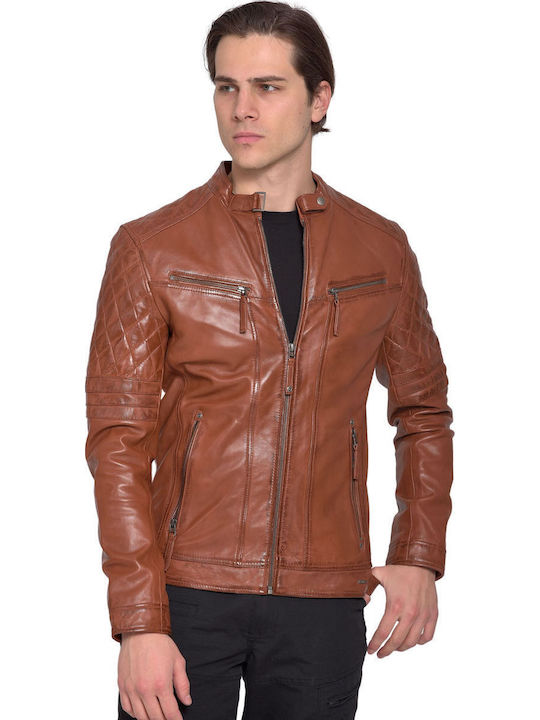 Vainas Bravo Biker Leather Jacket Cognac